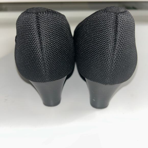 Vivaia Women’s Black Knit Wedge Pumps Size 41.5 US 10 Eco Friendly Heel Shoes - Picture 4 of 7